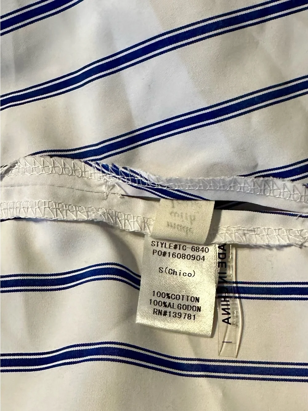 Tea n Cup White and Navy Striped Wrap Button-Down Blouse - Picture 7 of 8